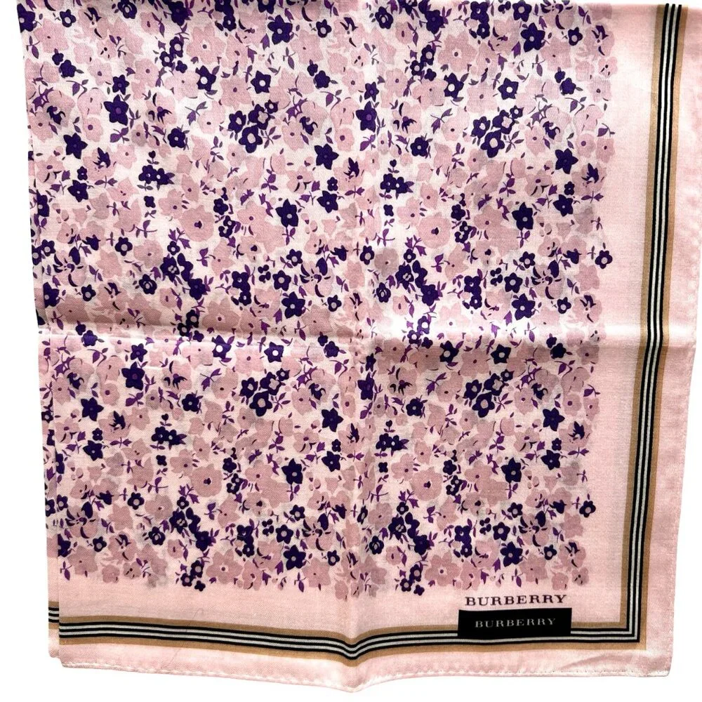 New W/Tag Burberry   Miniscarf/handker 20"" Lavender Flora with Black Trim (72) - Picture 6 of 11